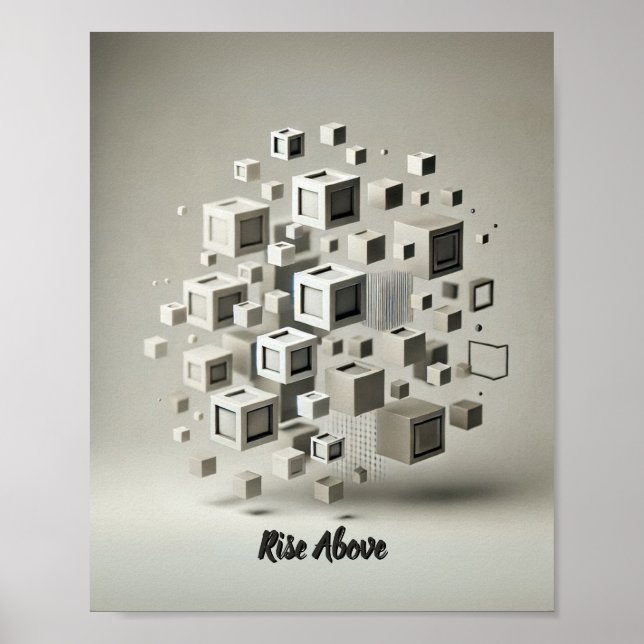 Monochrome Minimalism: Floating Squares Abstract Poster (Front)