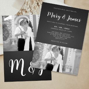 Monochrome Minimalist Black & White Wedding Invitation