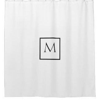 Monochrome Minimalist Rectangle Monogram Shower Curtain