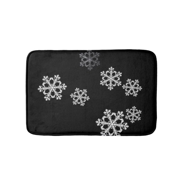 Monochrome Minimalist Snowflake Christmas Pattern Bath Mat (Front)
