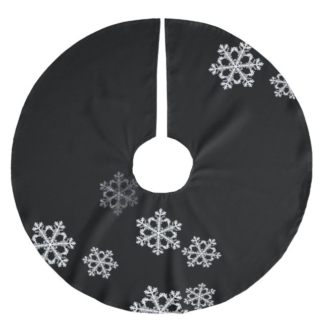 Monochrome Minimalist Snowflake Christmas Pattern Brushed Polyester Tree Skirt (Front)