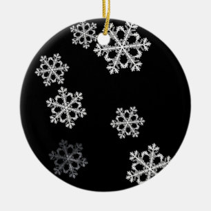 Monochrome Minimalist Snowflake Christmas Pattern Ceramic Tree Decoration
