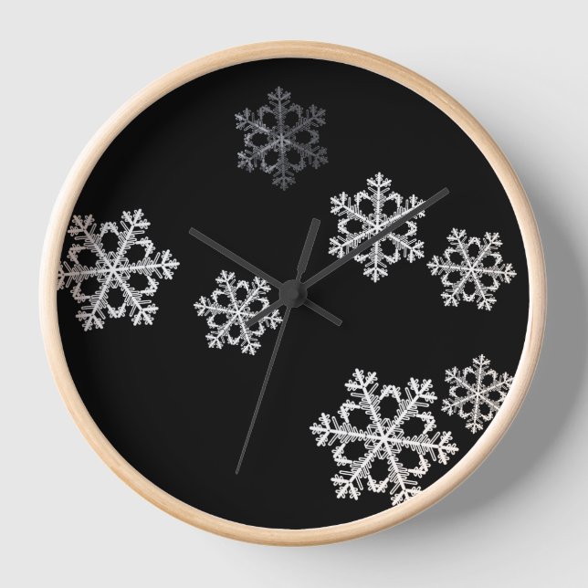 Monochrome Minimalist Snowflake Christmas Pattern Clock (Front)