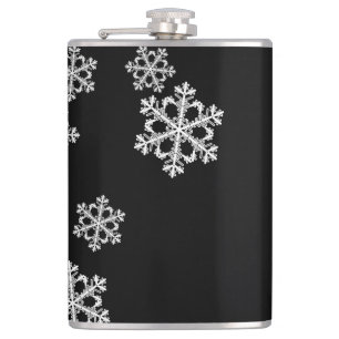 Monochrome Minimalist Snowflake Christmas Pattern Hip Flask