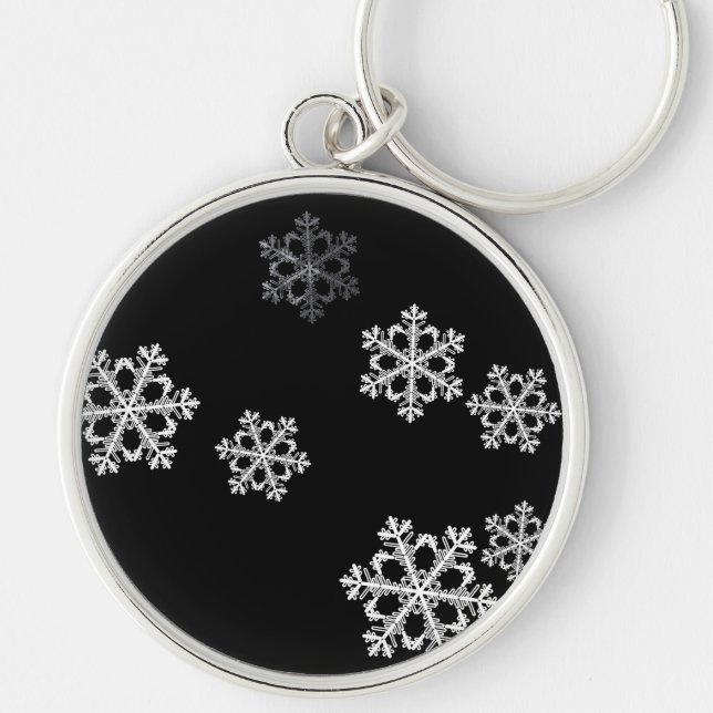 Monochrome Minimalist Snowflake Christmas Pattern Key Ring (Front)