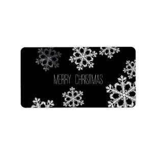 Monochrome Minimalist Snowflake Christmas Pattern Label