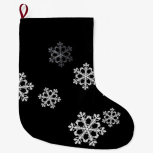 Monochrome Minimalist Snowflake Christmas Pattern Large Christmas Stocking