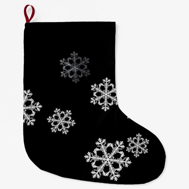 Monochrome Minimalist Snowflake Christmas Pattern Large Christmas Stocking (Front)
