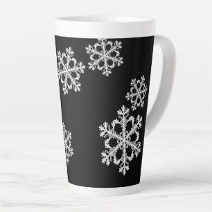 Monochrome Minimalist Snowflake Christmas Pattern Latte Mug
