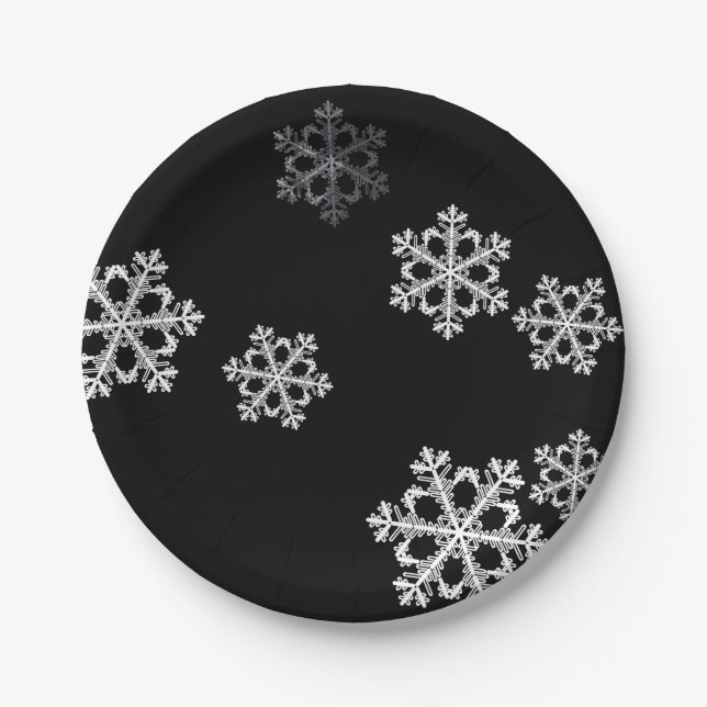 Monochrome Minimalist Snowflake Christmas Pattern Paper Plate (Front)