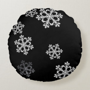 Monochrome Minimalist Snowflake Christmas Pattern Round Cushion