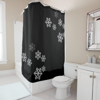 Monochrome Minimalist Snowflake Christmas Pattern Shower Curtain