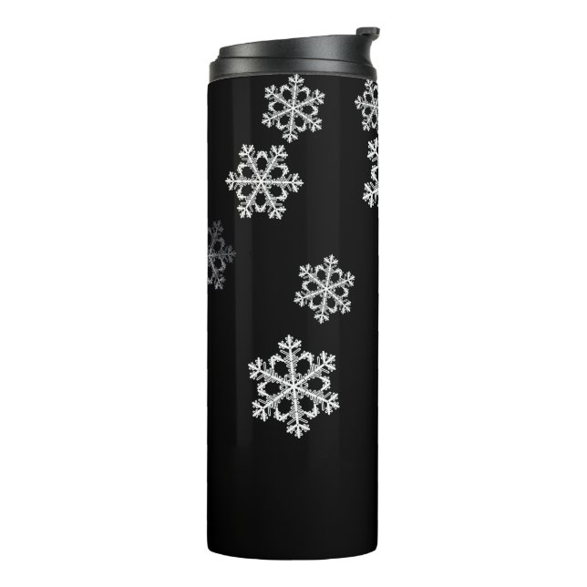 Monochrome Minimalist Snowflake Christmas Pattern Thermal Tumbler (Rotated Left)