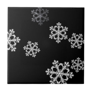 Monochrome Minimalist Snowflake Christmas Pattern Tile