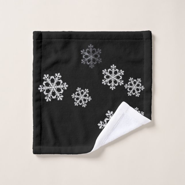 Monochrome Minimalist Snowflake Christmas Pattern Wash Cloth (Wash Cloth)