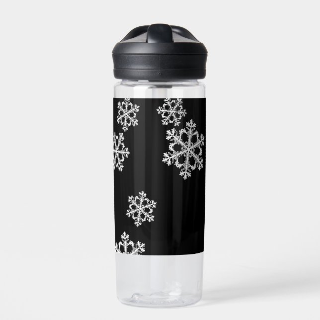 Monochrome Minimalist Snowflake Christmas Pattern Water Bottle (Front)