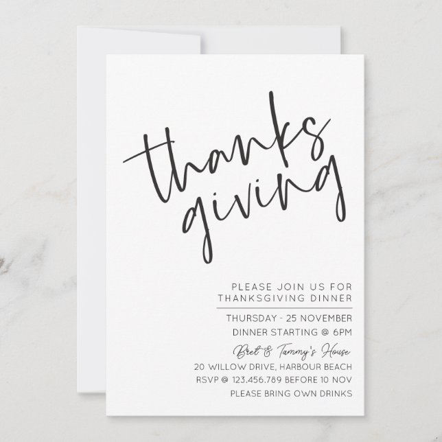 Monochrome Minimalistic Thanksgiving Invitation (Front)