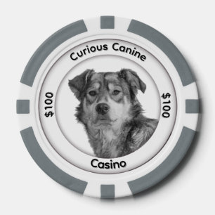 Monochrome Mixed Breed Canine Three Text Areas Poker Chips