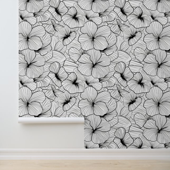 Monochrome Modern Abstract Floral Aesthetic Wallpaper (Application)
