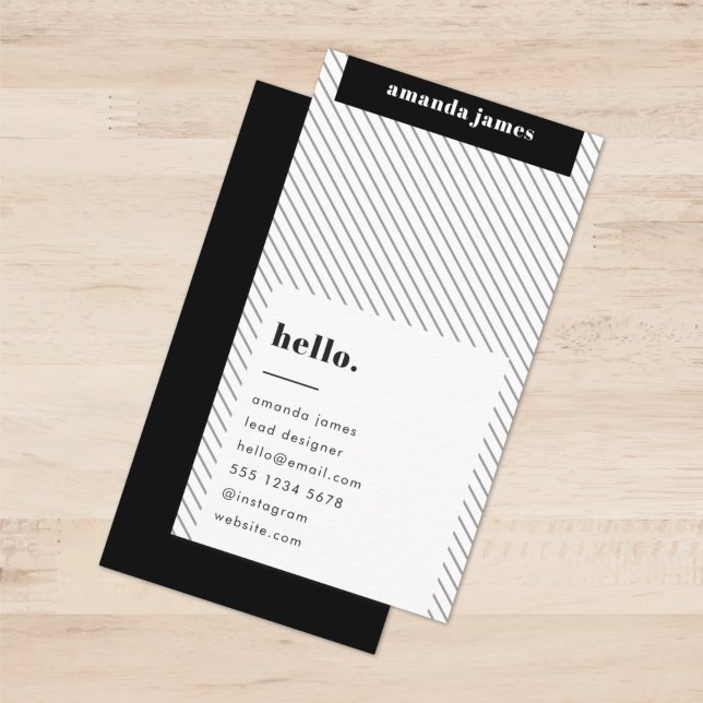 Monochrome Modern Diagonal Stripe Black and White Business Card (Creator Uploaded)