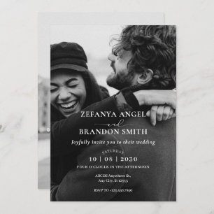 Monochrome modern minimalist photo wedding  invitation