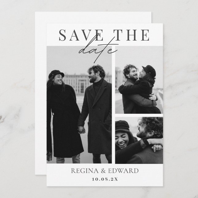 Monochrome modern minimalist photo wedding  save the date (Front/Back)