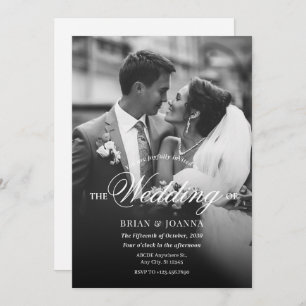 Monochrome modern minimalist script photo wedding invitation