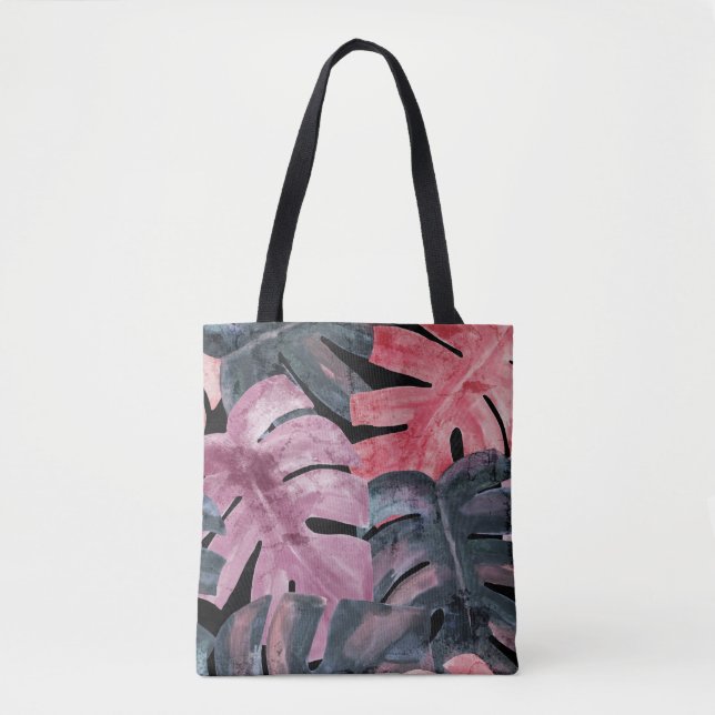Monochrome Monstera: Watercolor Tropical Pattern. Tote Bag (Front)