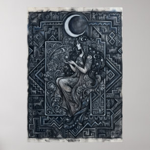 Monochrome Moon Woman Poster