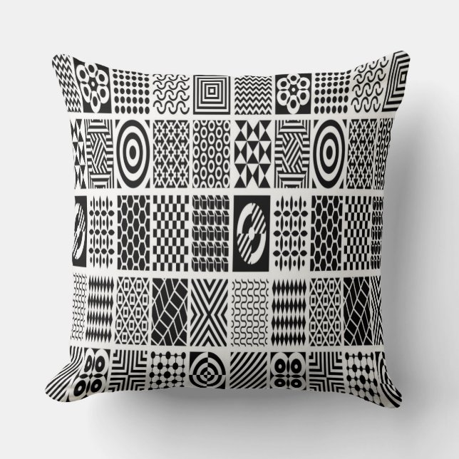 Monochrome Mosaic: Geometrical Black and White  Cushion (Front)