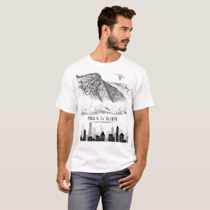 Monochrome Mountain City Skyline Art Black White T-Shirt