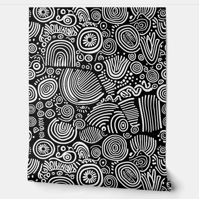 Monochrome Muse: Abstract Doodle Wallpaper (Unrolling)