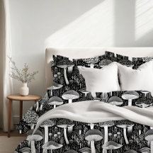 Monochrome Mushroom Forest Illustration