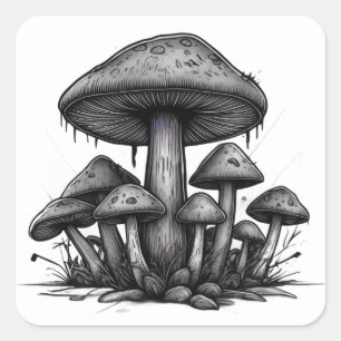 Monochrome Mushrooms Square Sticker
