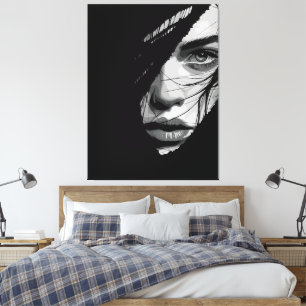 Monochrome Mysterious Portrait Art Canvas Print