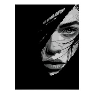 Monochrome Mysterious Portrait Art Poster