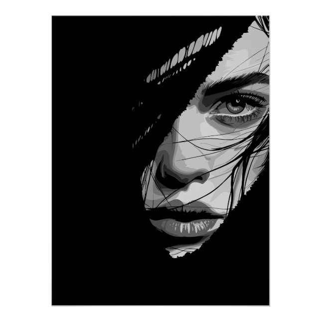 Monochrome Mysterious Portrait Art Poster (Front)
