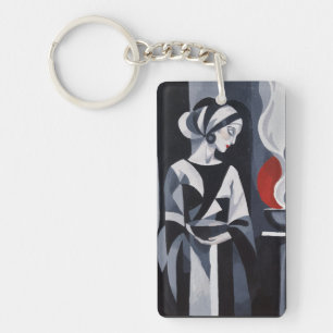 Monochrome Mystical Woman Art Deco Acrylic Keychai Key Ring