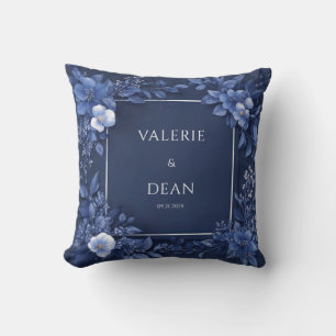 Monochrome Navy Blue Floral Sculptural Square Cushion
