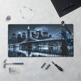 Monochrome New York Skyline Nightscape Desk Mat
