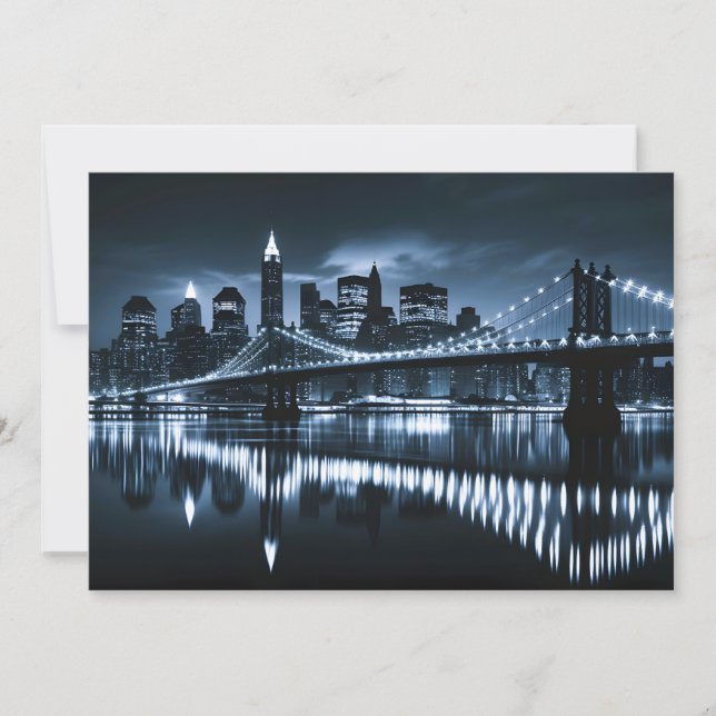 Monochrome New York Skyline Nightscape Holiday Card (Front)