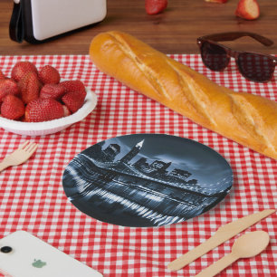 Monochrome New York Skyline Nightscape Paper Plate