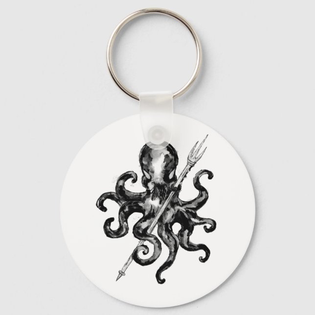 Monochrome Octopus with Trident Key Ring (Front)