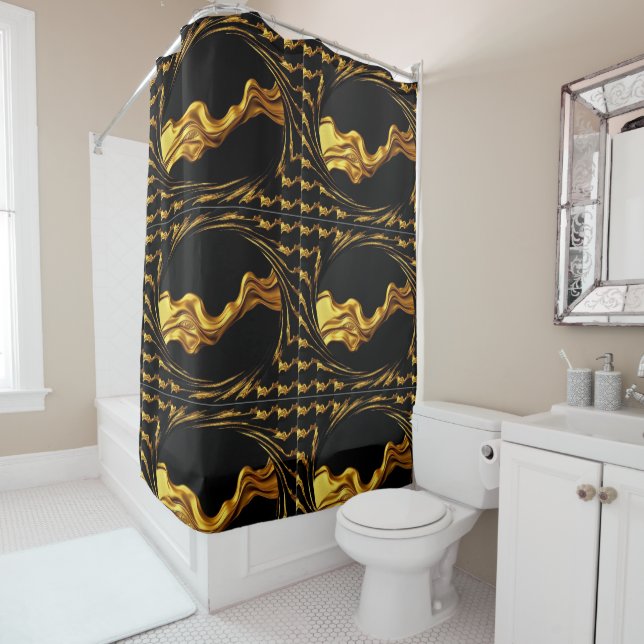 Monochrome Opulent Swirl Christi Designer Bathroom Shower Curtain (In Situ)