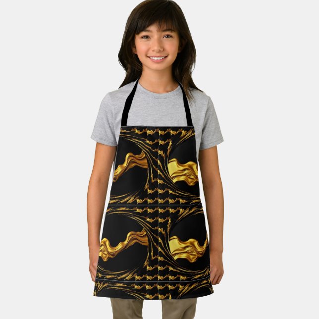 Monochrome Opulent Swirl Designer Kid Cooking Wear Apron (Insitu)