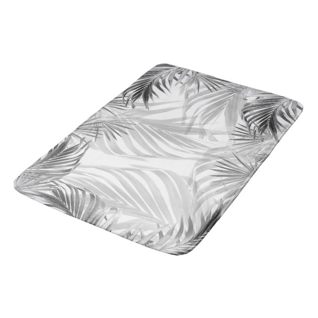 Monochrome Palm Bliss 1 #tropical #art Bath Mat (Angled)