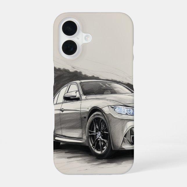 Monochrome Performance Sketch - BMW iPhone 16 Case (Back)
