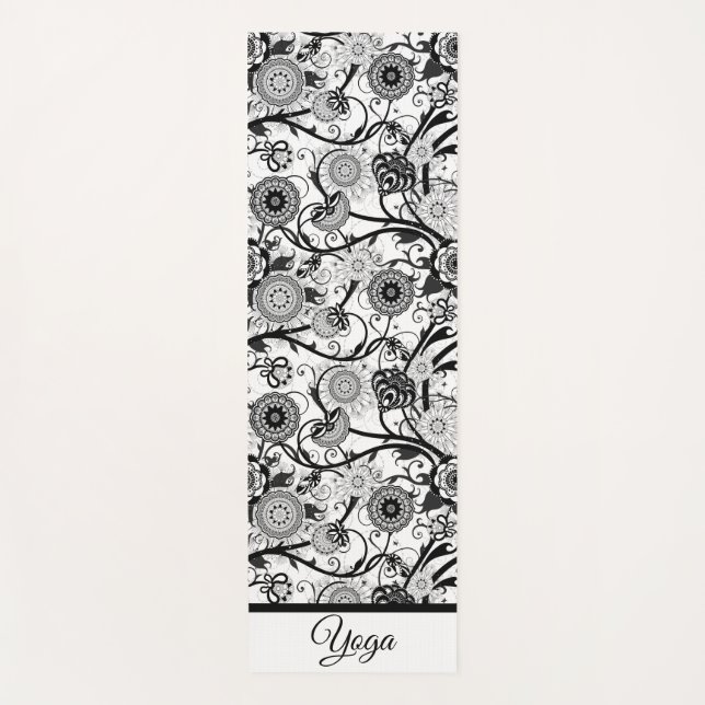 Monochrome Personalised Mandala  Yoga Mat (Front)