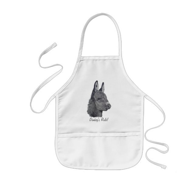 monochrome picture of cute donkey kids apron (Front)