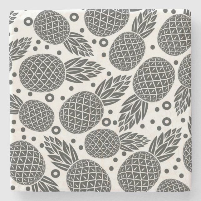 Monochrome Pineapples 2 Stone Coaster (Front)